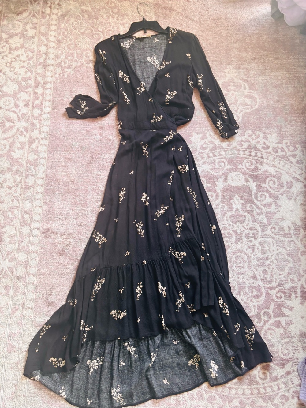 Floral Boho long wrap dress 3/4 sleeves